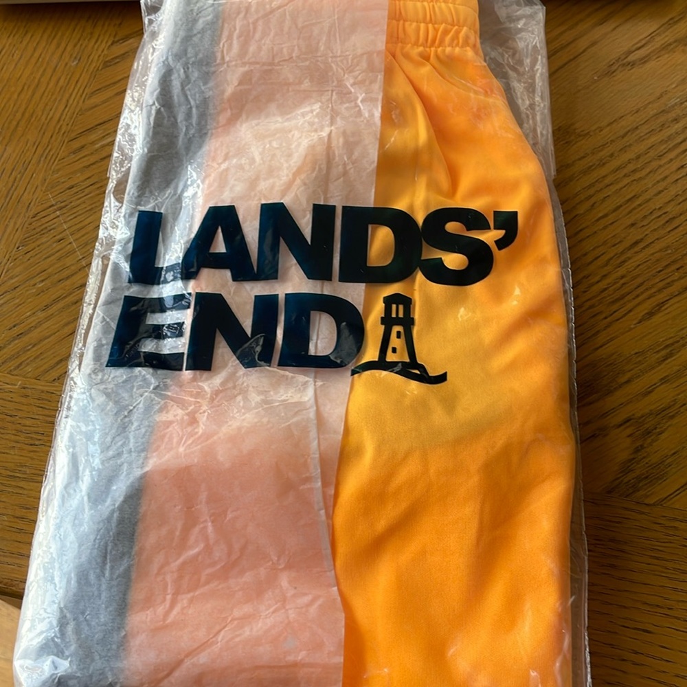 Lands’ End Orange/Navy Swim Trunks Size Medium (8) NWT